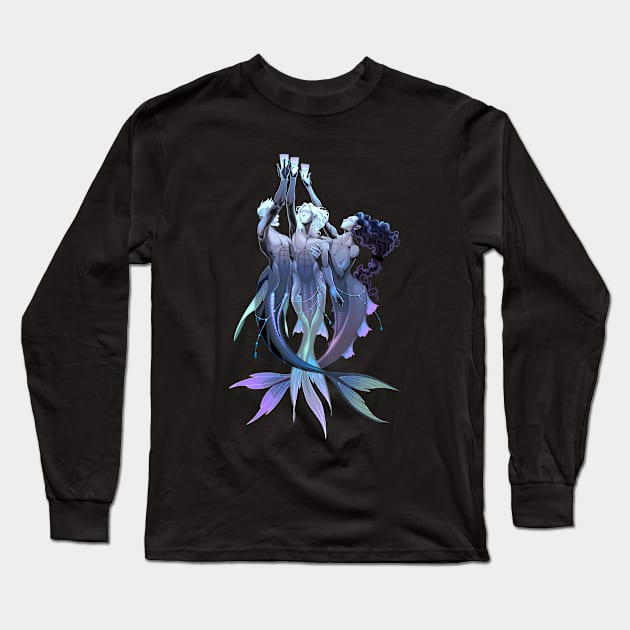 Triple Mermaid Long Sleeve T-Shirt by Mako Design 